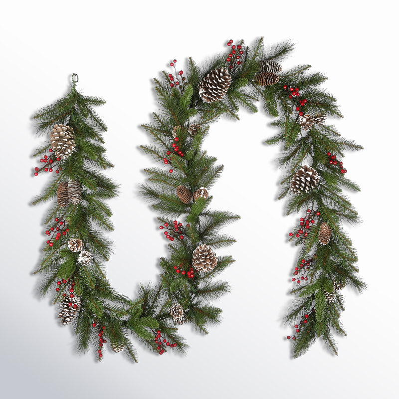 The Holiday Aisle® 9 ft. Bristle Berry Pine Garland with Battery Operated LED Lights