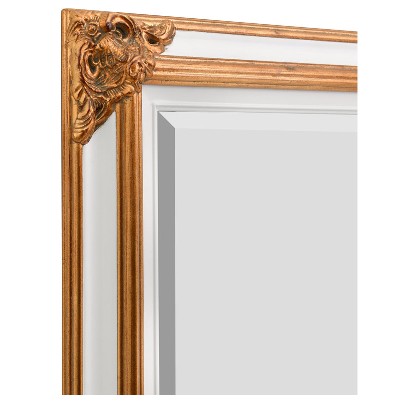 David-Paul Solid Wood Rectangle Wall Mirror, Gold/White