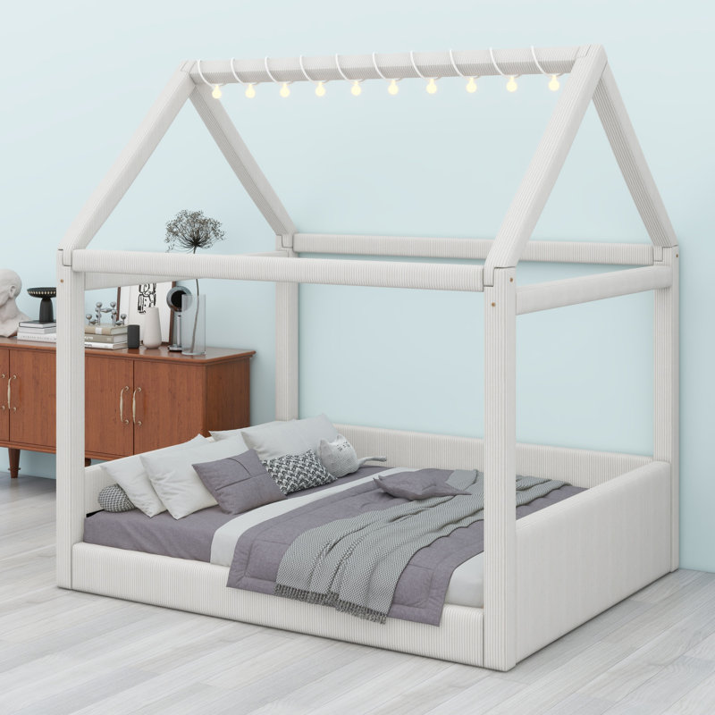 Lit de jour rembourré avec bandes lumineuses à DEL, Beige