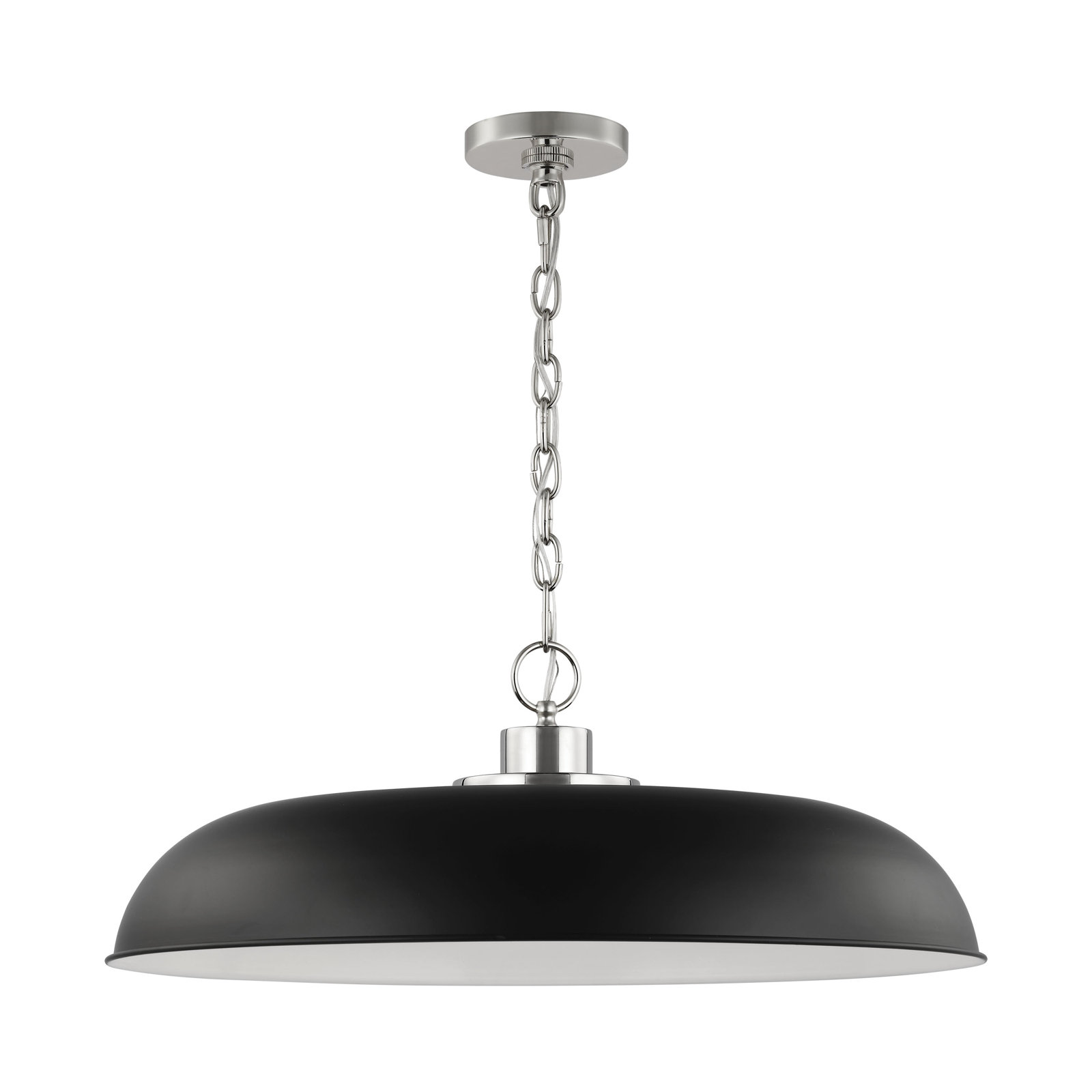 Eddy Dimmable Dome Single Light Pendant, 8" H x 24" W x 24" D, Matte Black/Polished Nickel