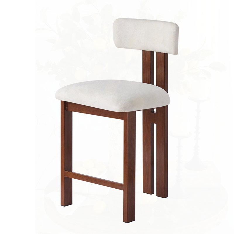 Stylish Round Stools with  Upholstered Seat & Black Metal Frame, white