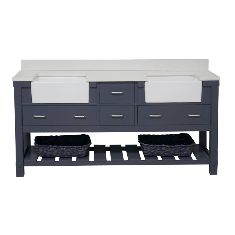 Hitton 72'' Double Bathroom Vanity with Top, Quartz, Marine Gray