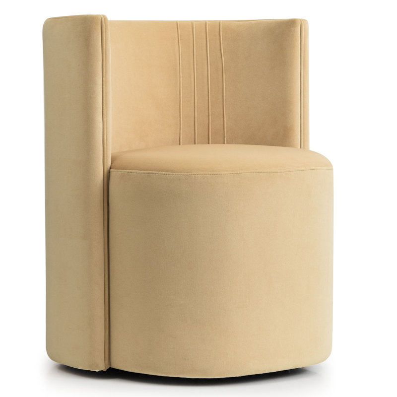 Fauteuil d'appoint demi-tonneau en velours avec roulettes, Beige miel