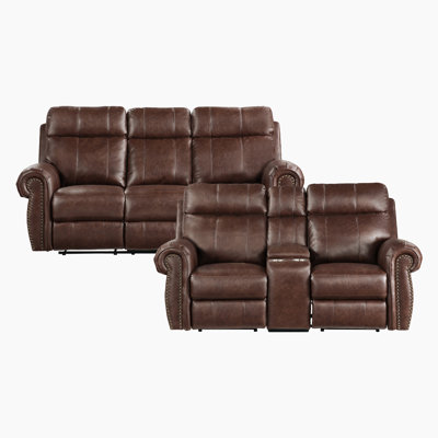 Tyberius Transitional Breathable Faux Leather Power Reclining 2-Piece Living Room Set with Center Console & Integrated USB Ports
