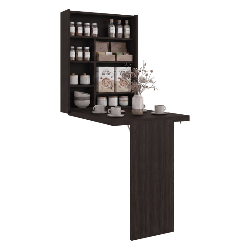 Siena Wall-Mounted Bar Cabinet with Fold-Down Table Stained Walnut, Stained Walnut
