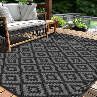 Tapis noir et gris réversible pour l'extérieur