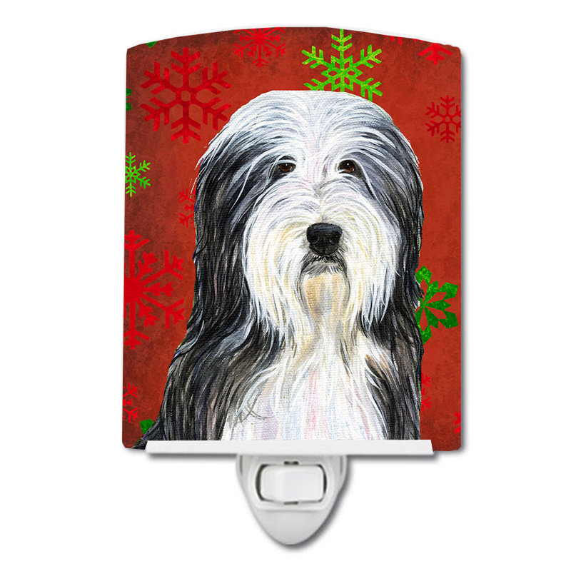 Éclairage pour nuit en céramique barbu collie flocons de noël