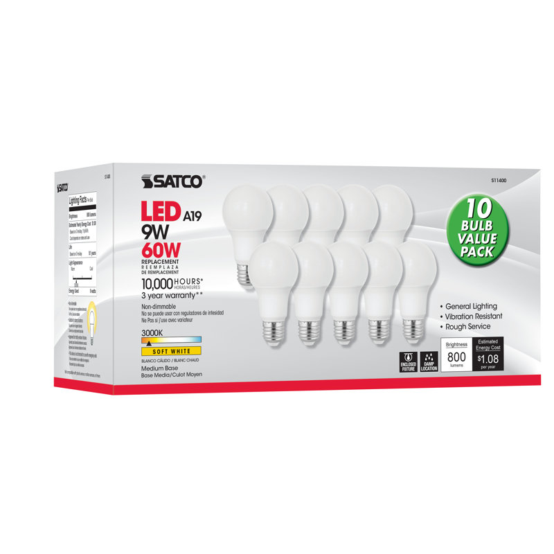 9 Watt White LED Bulb, 3000K, 10