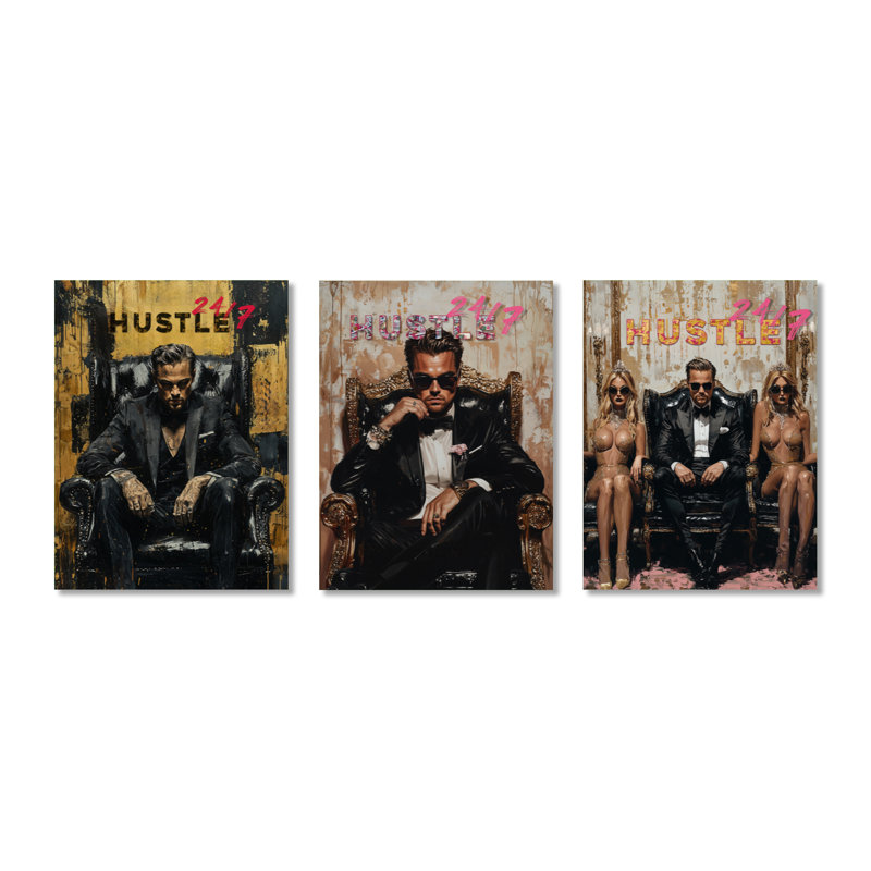 Loup, Wall Street Hustle Motivation I - Nature noire, impression sur métal 3 pièces, 32" H x 72" W