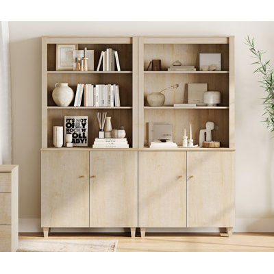Lysiane 71 Inches Tall Bookcase With Doors, 5-Tier Bookshelf With Storage Cabinet For Home Office, Living Room, 71" Wide, 2 Column