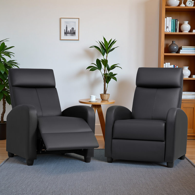 Set Of 2 Adjustable Leather Recliner Chairs, Black