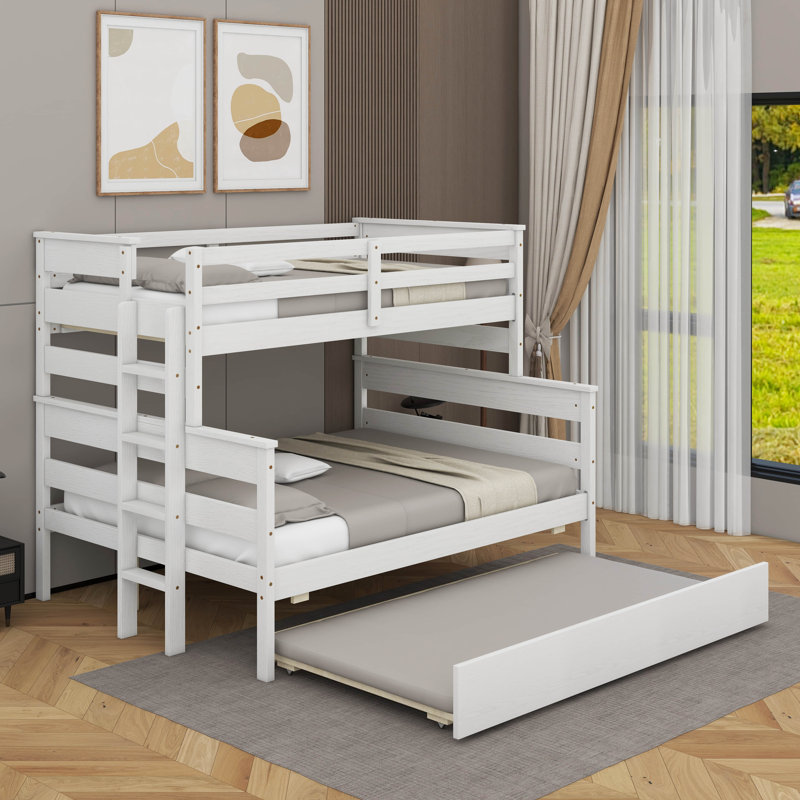 Wood Twin Over Full Bunk Bed With Twin Size Trundle, White