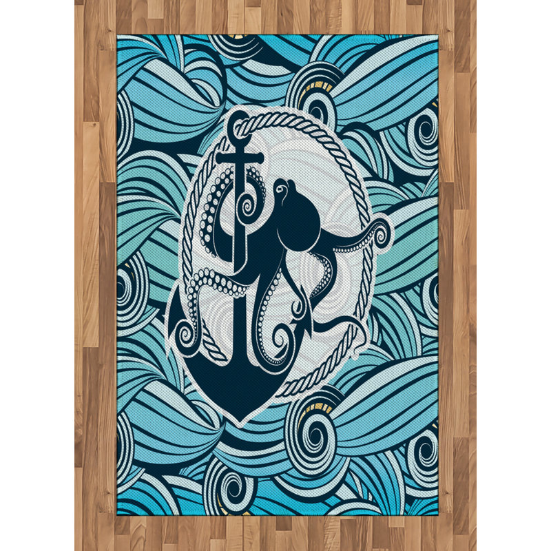 Octopus High Density Long Fiber Poly Threads Decorative Area Rug Carpet, Rectangle 4' x 5'8"