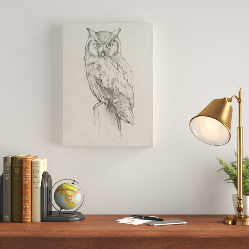 « hibou portrait ii », reproduction de dessin sur toile tendue, H 19 po x l 14 po x P 2 po