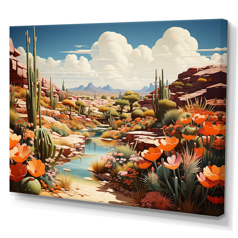 «Native Desert Oasis Blooms I» - art mural désert, Toile tendue, H 12 po x l 20 po x P 1 po