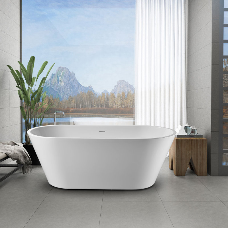Baignoire de trempage autoportante moderne en acrylique avec drain central et trop-plein