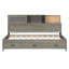 Lit de jour gris en bois simple avec 3 tiroirs coulissants, tête de lit souple et douilles intégrées pour une tablette de rangement cachée de taille confortable, options de chargement-222569249-222569251