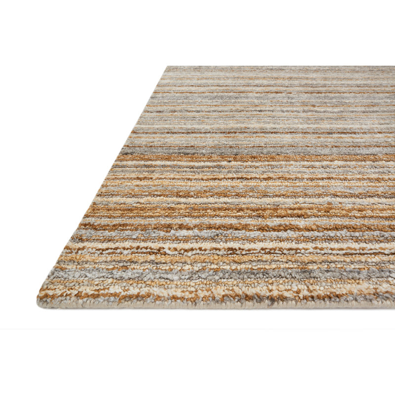 Argent/or tissé à la main à rayures fienley Tapis décoratif, Rectangle 9 pi 6 po x 13 pi 6 po
