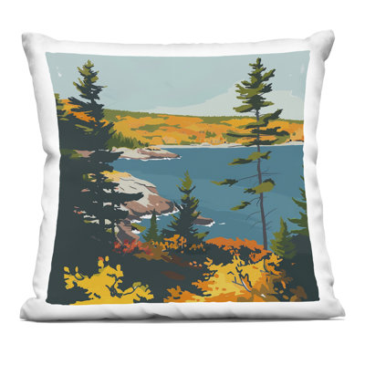 Coussin décoratif moderne à imprimé au bord du lac, design par Walker Noble