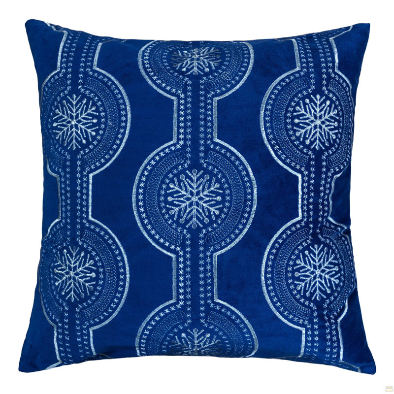 Coussin décoratif en velours avec broderie flocon de neige blanc, 20 x 20 avec insert, Simple, Bleu