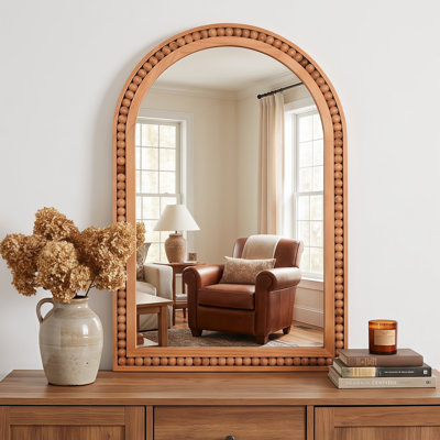 Miroir mural brun jaunâtre de 20 po x 30 po avec cadre en bois massif perlé, miroir de décor rustique pour entrée, salle de bain et salon