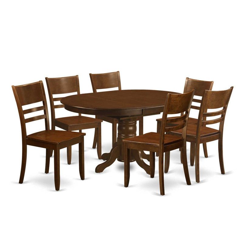 Ensemble de table de salle à manger 7 pièces composé d'une table de salle à manger ovale avec rallonge papillon et 6 chaises en bois, espresso