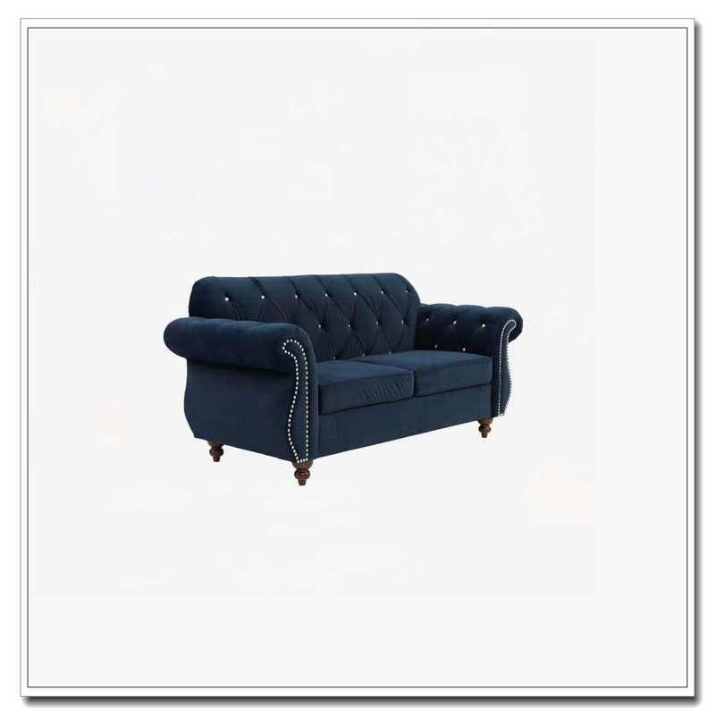 Causeuse formelle de luxe en velours indigo 1pc avec coussins de salon 2 places, Indigo