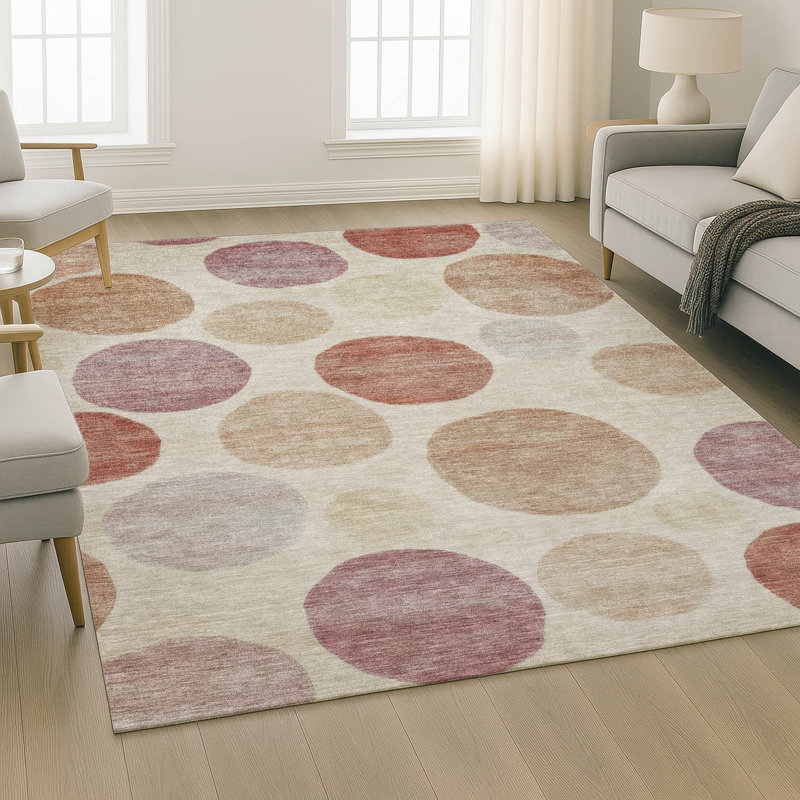 Tapis géométrique de qualité supérieure lavable à la machine Mayfield, Saumon, 9 pi x 12 pi