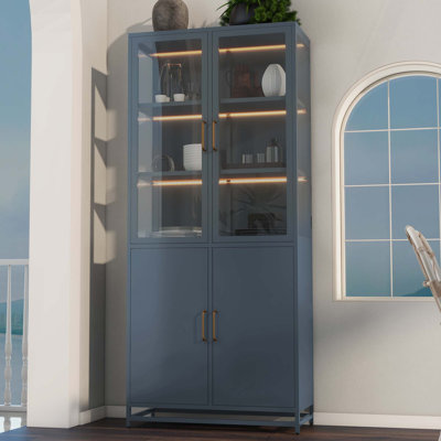 76.75'' Tall Display Cabinet with Glass Doors and LED Lights