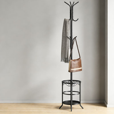 Portemanteau autoportant avec porte-parapluie, portemanteau en métal à 12 crochets pour le vestibule, porte-chapeaux robuste et porte-manteaux