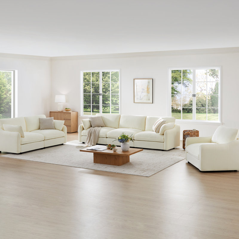 6-Piece Modern Solid Color Living Room Set, Linen