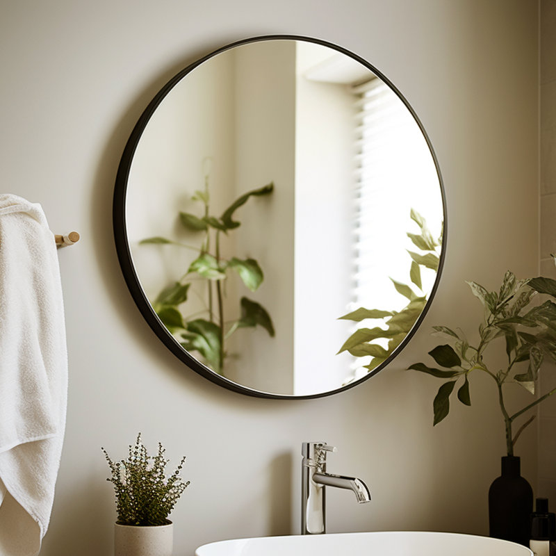 Karrina Round Metal Accent Mirror, Black, 20" x 20"