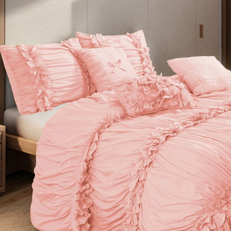 Farmhouse / Country Polyester Comforter, Queen Comforter + 6 Additional Pieces, Pink