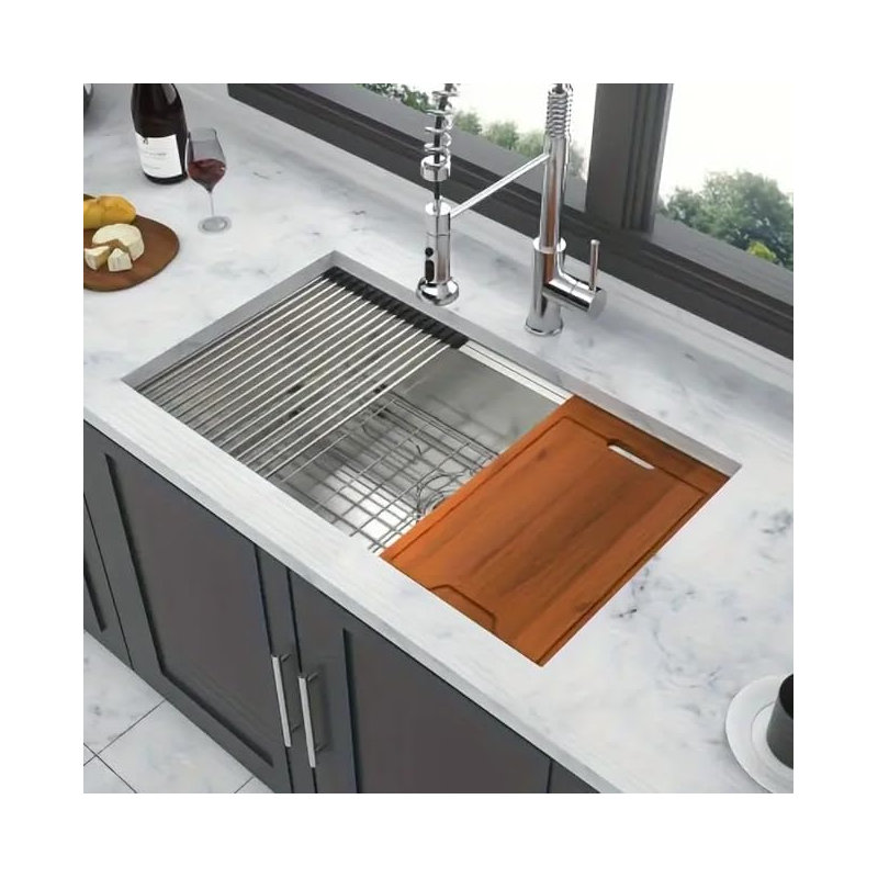 Ultimate All-In-One 30X19" Stainless Steel Kitchen Sink Set - Undermount, Deep Bowl With Sound Dampening, Includes Cutting Board, Colander, Drying Rack & Easy Install Kit