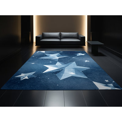 Tapis bleu doux et moelleux d'inspiration géométrique Clements Global