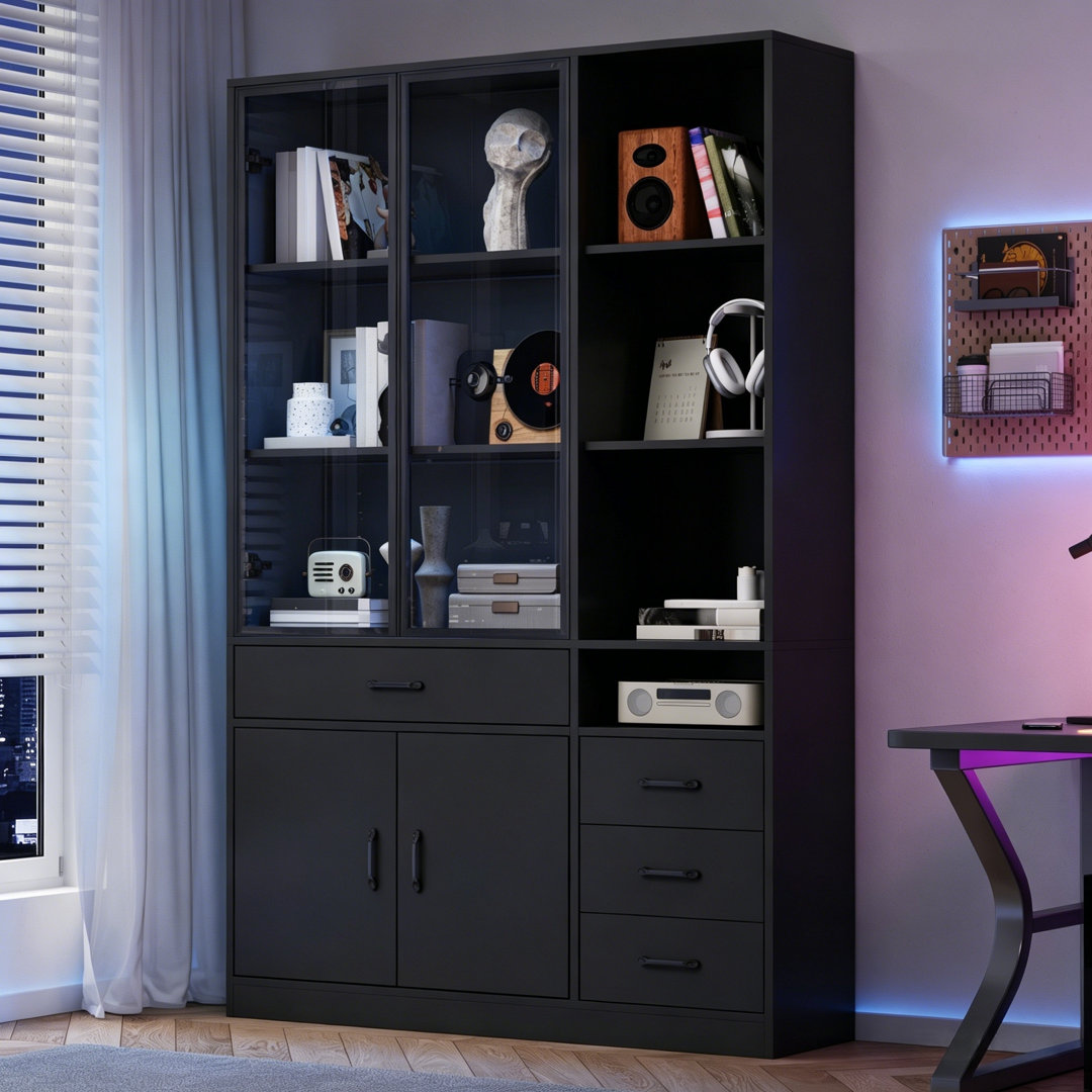 200 Cm Tall Storage Cabinet With Glass Doors