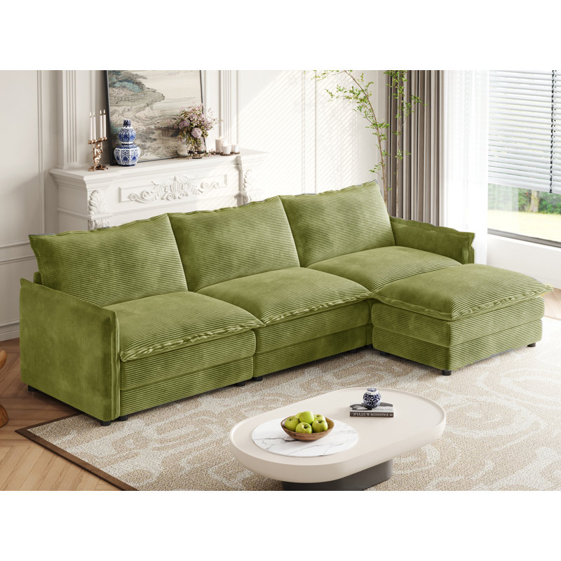 109" Sofa With Ottomans, Teal Corduroy