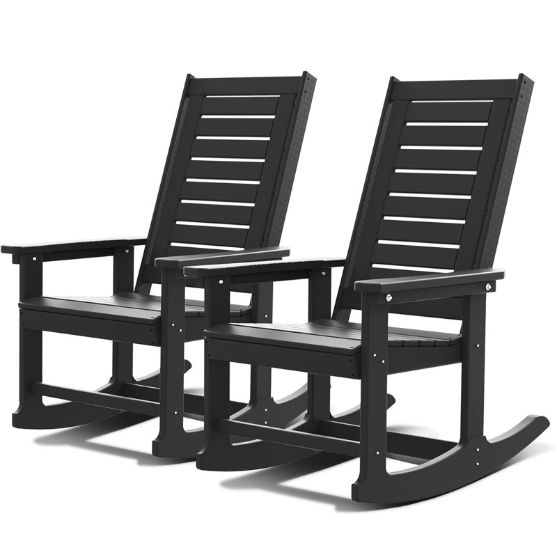 Outdoor Rocking Chairs  Set of 2, Black