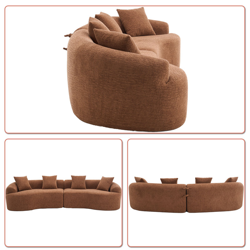 Modern Minimalist 3-Seater Frame-Free Compressed Chenille Upholstered Sectional Sofa, Caramel