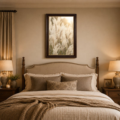 Tall White Pampas Grass Plumes in Warm Golden Sunlight Canvas Wall Art