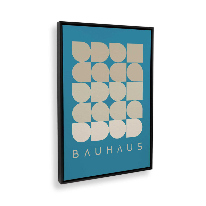 Bleu sarcelle et crème géométrie Bauhaus, Cadre flottant noir satiné, H 18,75 po x l 12,75 po x P 1,75 po