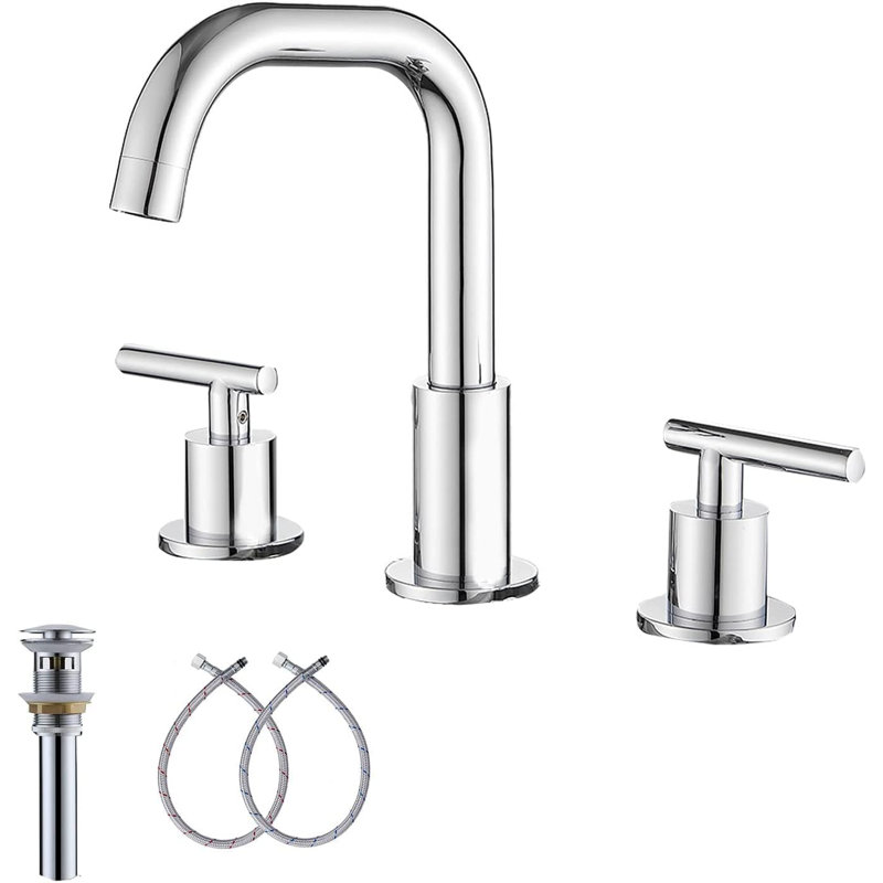 Widespread 2-handle Bathroom Faucet with Drain Assembly, Polished Chrome