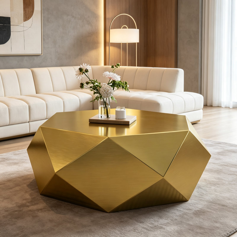 Table basse moderne en acier inoxydable, table de bout géométrique pour le salon, sans assemblage, Doré