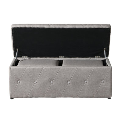 Rectangular Storage 2 Ottomans Beige Linen Comfortable Sponge Filled Suitable For Bedroom Living Room Balcony Space Saving With Resilient Soft And Modern Style