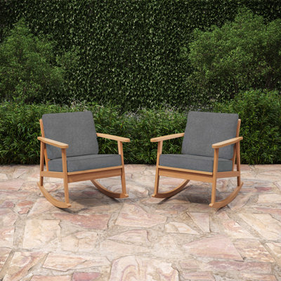 Olene Outdoor Rocking Solid Wood Chair with Cushions