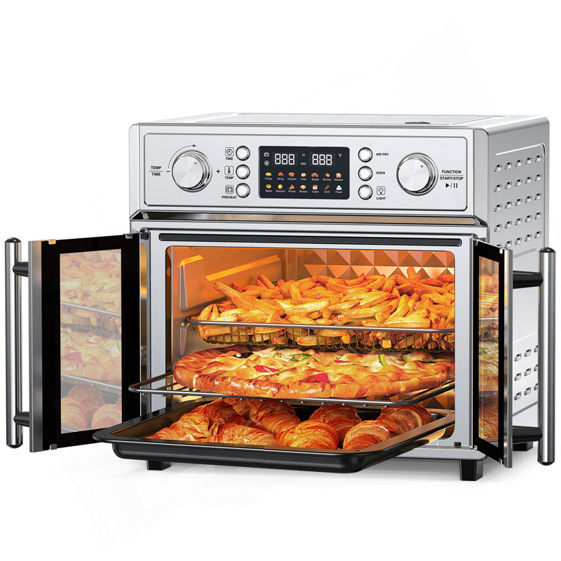 Plumchef 26QT Large Capacity French Double-Door Air Fryer Convection Toaster Oven, 1700W, 14 Preset Menus, 7-In-1 Multi-Function (Bake, Roast, Gril,Toast,Dehydrate&Defrost), Stainless Steel,Silvery