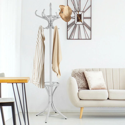 Solid Wood Freestanding 3 - Hook Coat Rack Umbrella Stand