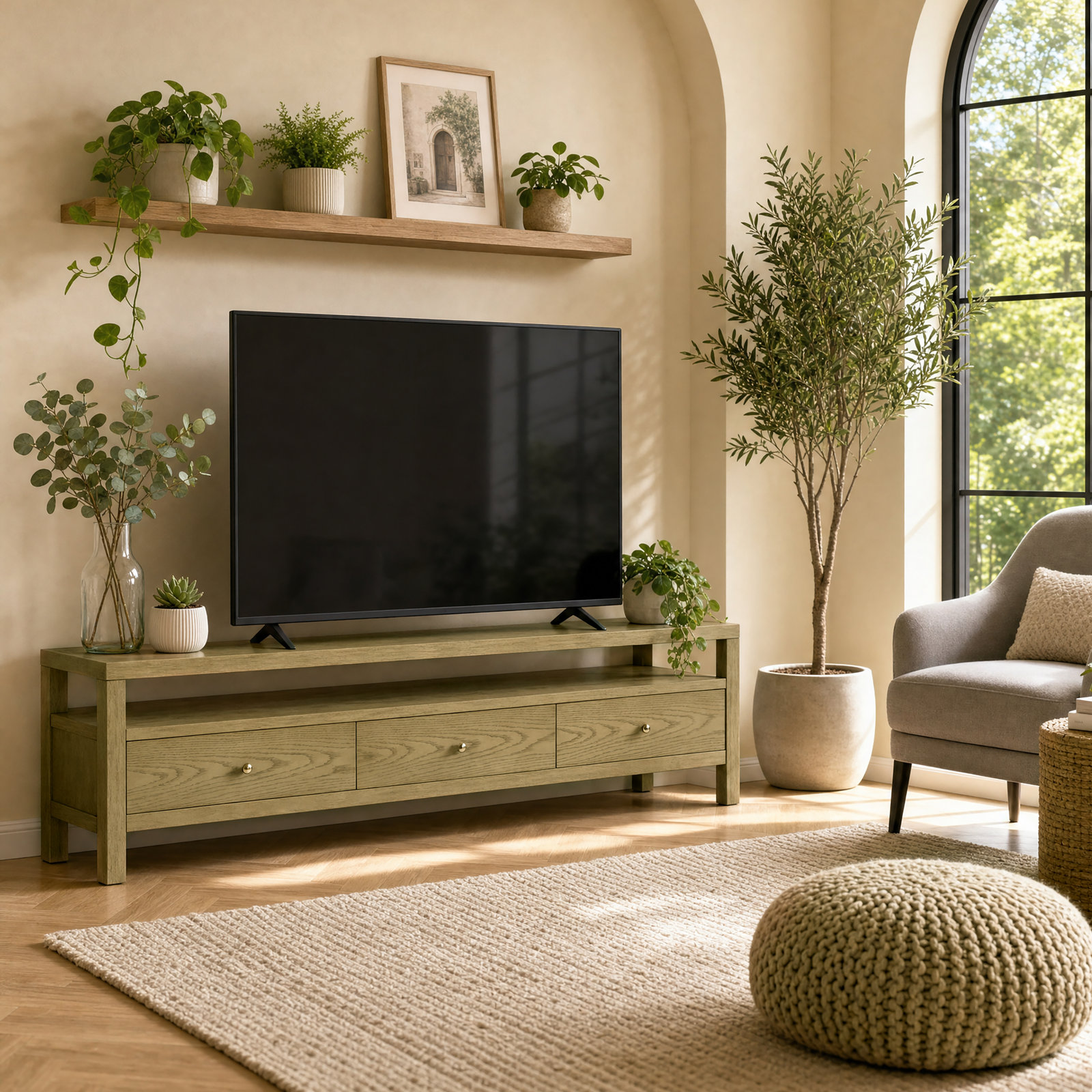 Celine 67" Acacia TV Stand, Light Oak