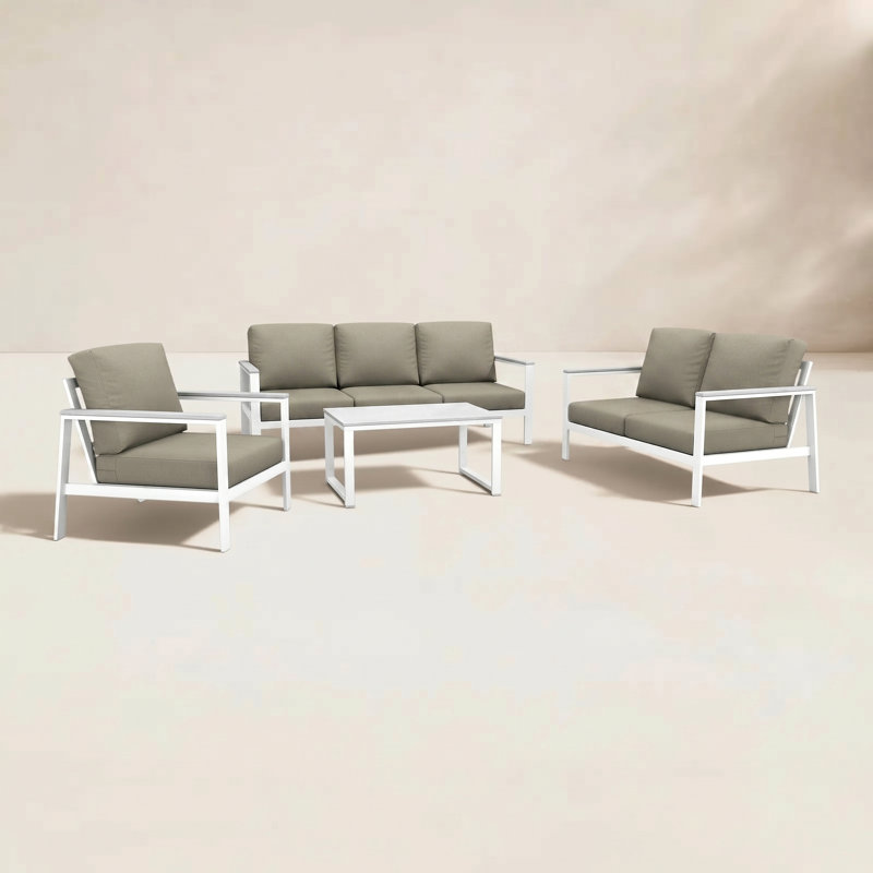 Ronquillo 4 Person Seating Group With Sunbrella Cushions, Spectrum Dove, White