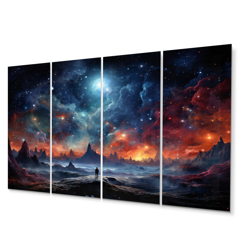 Ensemble de décorations murales en métal Orange Blue Astronomical Dreams I - Galaxies